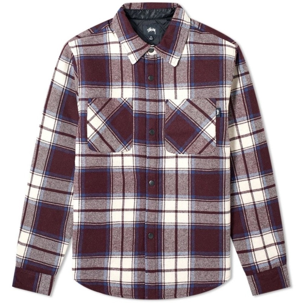 Stussy Men's Casual Plaid Shirt - Burgundy and White